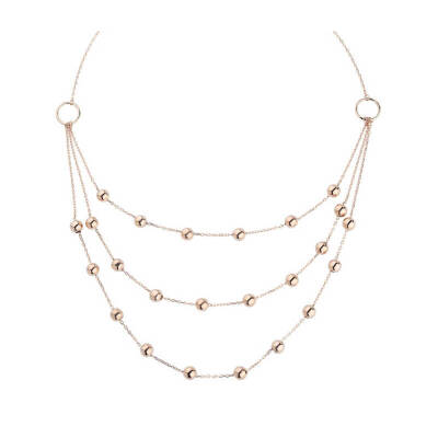 قلادة فضية طويلة مع 3 صفوف من السائبة - 1