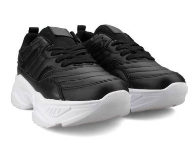 حذاء رياضي نسائي جلد مصفح 9670 - 2 أبيض/أسود - 2