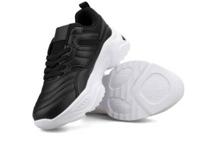 حذاء رياضي نسائي جلد مصفح 9670 - 2 أبيض/أسود - 3