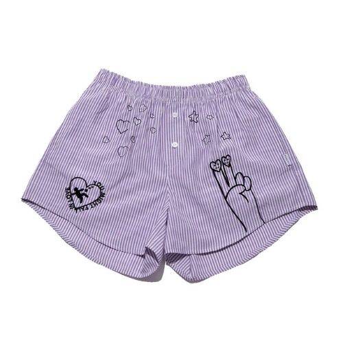 Embroidered Women's Home Shorts - Lilac - 1