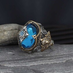 925 Sterling Silver Men's Ring With Aqua Marine Stone - Vip Accessory