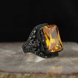 925 Sterling Silver Men's Ring With Citrine Stone - Vip Accessory