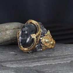 925 Sterling Silver Men's Ring With Rhodium Plated Larvakit Stone - Vip Accessory