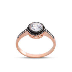 Diamond Mounted Round Rose Silver Ring - Vip Accessory