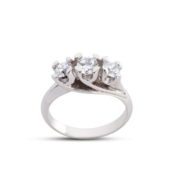 Diamond Mounted Tria Rose White Silver Ring - Vip Accessory
