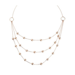 Long Silver Necklace With 3 Rows Of Bulk - Vip Accessory