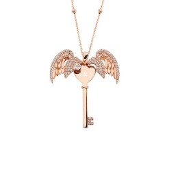 Name Key Silver Necklace With Angel Wings - Vip Accessory