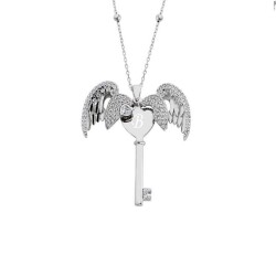 Name Key Silver Necklace With Angel Wings - Vip Accessory