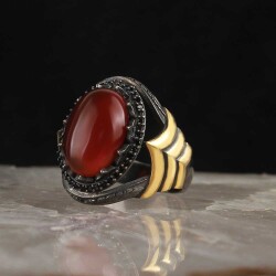 Rhodium Plated Agate Stone Men's Silver Ring - Vip Accessory