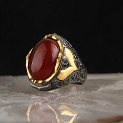 Rhodium Plated Agate Stone Men's Silver Ring - Vip Accessory
