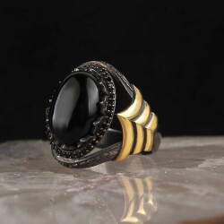 Rhodium Plated Onyx Stone Men's Silver Ring - Vip Accessory