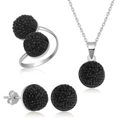 Silver Black Crystal Women's Set - Vip Accessory