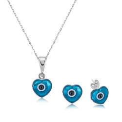 Silver Heart Evil Eye Women's Set - Vip Accessory