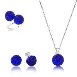 Silver Navy Blue Crystal Stone Women's Set - Vip Accessory