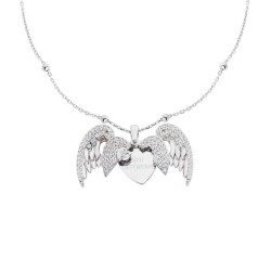 Silver Necklace With Angel Wings And Name Heart - Vip Accessory
