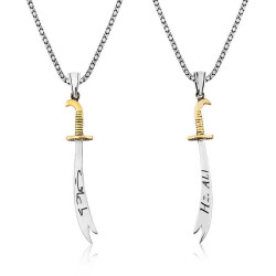 Silver Zulfiqar Sword Hz. Ali Written Men's Necklace - Vip Accessory