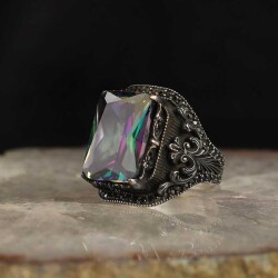 925 Sterling Silver Men's Ring With Mystic Topaz Stone - 2