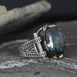 925 Sterling Silver Men's Ring With Mystic Topaz Stone - 3
