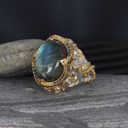925 Sterling Silver Men's Ring With Rhodium Plated Labradorite Stone - 1