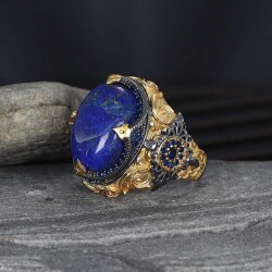 925 Sterling Silver Men's Ring With Rhodium Plated Lapis Lazuli Stone - 1