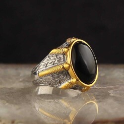 925 Sterling Silver Men's Ring With Rhodium Plated Onyx Stone - 2