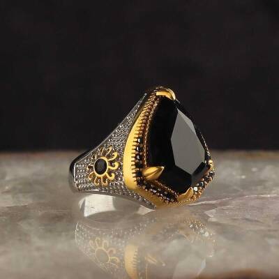 925 Sterling Silver Men's Ring With Rhodium Plated Zircon Stone - 1