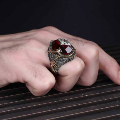 Armed Model Zircon Stone 925 Sterling Silver Men's Ring - 2