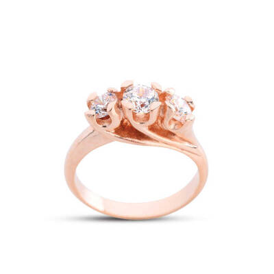 Diamond Mounted Tria Rose Rose Silver Ring - 1