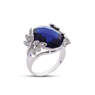 Flower Garden Blue Stone White Ring - 1