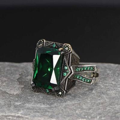 King Chain Model Zircon Stone 925 Sterling Silver Men's Ring - 2