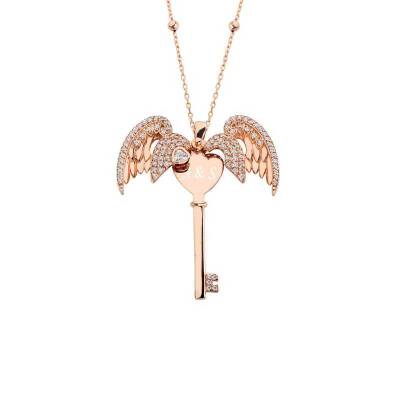 Name Key Silver Necklace With Angel Wings - 1