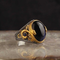 Rhodium Plated 925 Sterling Silver Men's Ring With Blue Tiger's Eye Stone - 3