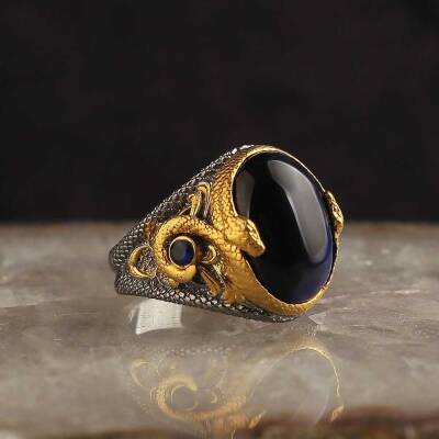 Rhodium Plated 925 Sterling Silver Men's Ring With Blue Tiger's Eye Stone - 3