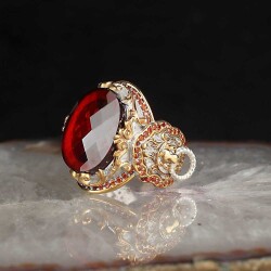 Silver Men's Ring With Rhodium Plated Zircon Stone And Lion Symbol - 1