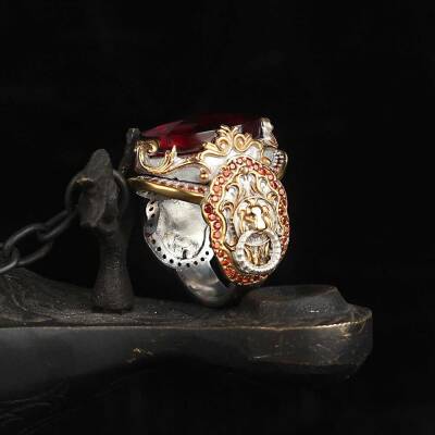 Silver Men's Ring With Rhodium Plated Zircon Stone And Lion Symbol - 3