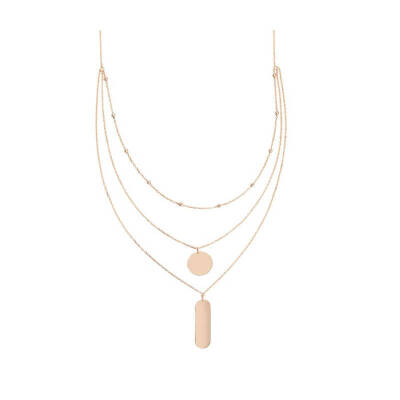 Three Chain Plate Silver Necklace - 1