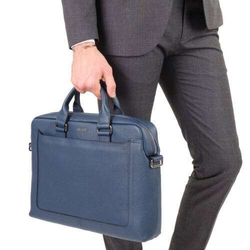 Guzini 7644 Men's Genuine Leather Briefcase - Navy Blue - 5
