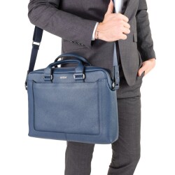 Guzini 7644 Men's Genuine Leather Briefcase - Navy Blue - 6