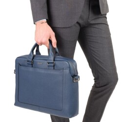 Guzini 7644 Men's Genuine Leather Briefcase - Navy Blue - 5