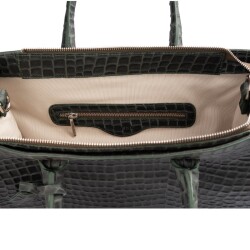 حقيبة يد نسائية من الجلد الطبيعي من جوزيني 8101 - أخضر داكن بنقشة جلد التمساح - 5