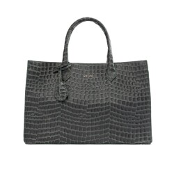 Guzini 8101 Women's Genuine Leather Handbag - Croco Dark Green - Luxury Bag