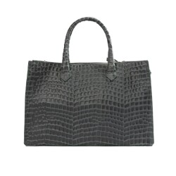 Guzini 8101 Women's Genuine Leather Handbag - Croco Dark Green - 2