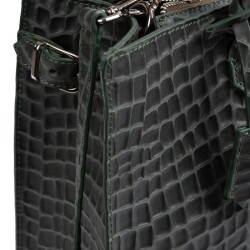 Guzini 8101 Women's Genuine Leather Handbag - Croco Dark Green - 6