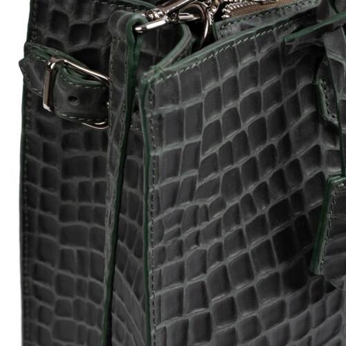 Guzini 8101 Women's Genuine Leather Handbag - Croco Dark Green - 6