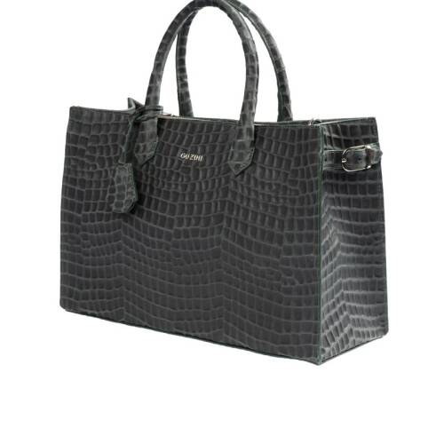 Guzini 8101 Women's Genuine Leather Handbag - Croco Dark Green - 3
