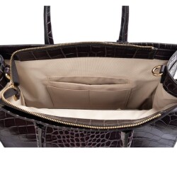 جوزيني 8101 حقيبة يد نسائية من الجلد الطبيعي - رمادي بنقشة جلد التمساح - 5