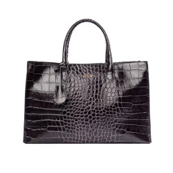 Guzini 8101 Women's Genuine Leather Handbag - Croco Grey - Luxury Bag