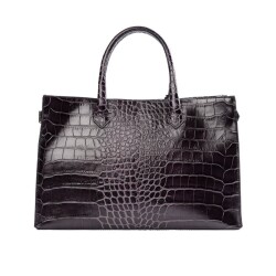 Guzini 8101 Women's Genuine Leather Handbag - Croco Grey - 2