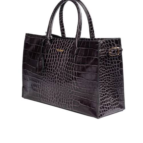 Guzini 8101 Women's Genuine Leather Handbag - Croco Grey - 3
