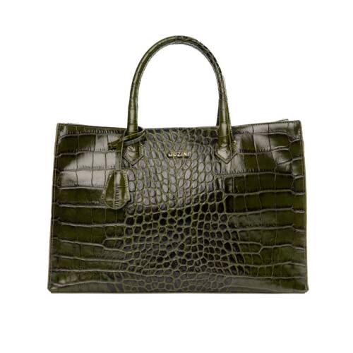 Guzini 8101 Women's Genuine Leather Handbag - Croco Khaki - 1